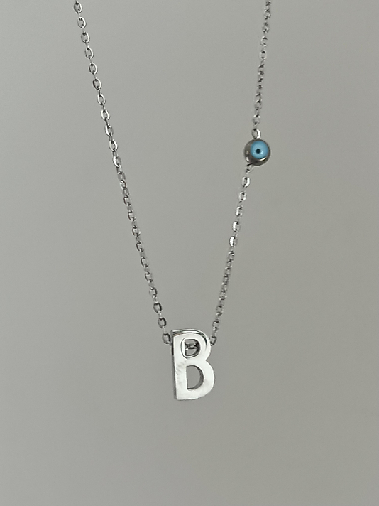 Çelik B Harf Minimal Silver Kolye