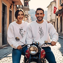 Arslan görselli Kabartmalı kombin Bisiklet Yaka Erkek kadın Slimfit Sweatshirt