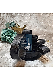 2.5 Cm Saten Siyah Simli Kurdale 20 Mt.
