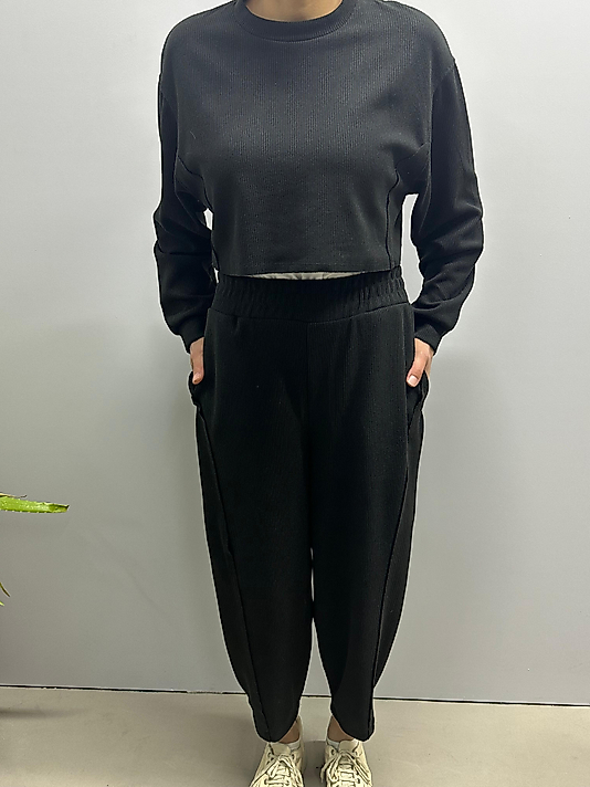 Kadife Crop Pantolon İkili Takım