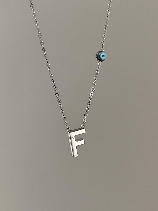 Çelik F Harf Minimal Silver Kolye