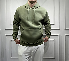 Kanguru Kapüşonlu Sweatshirt Haki - 2002S