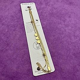 Çelik bileklik gold renk kalpli çift zincir 18 cm