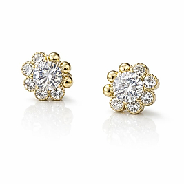 Gold Renk Taşlı Çiçek Küpe