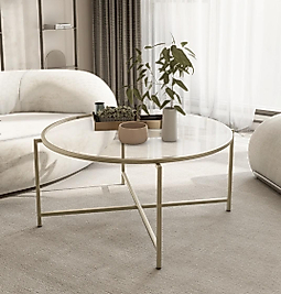 MAT GOLD YUVARLAK ORTA SEHPA ŞEFFAF CAM