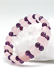 Pembe Kuvars - Ametist Doğaltaş Tasarım Bileklik