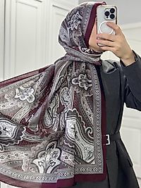 Bordo Etnik Desen Pamuklu Şal
