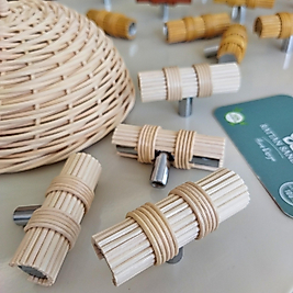 Tek Delikli Rattan Kulp (Kalın), Bohem Rattan Dolap Kulpu Natural