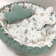 Mint/Bulut Desenli Yuvarlak Babynest