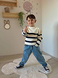 Erkek çocuk çizgili kazak pantolon takım