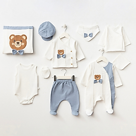 Erkek Bebek Ayıcık Desenli 10'lu Hastane Çıkış Seti