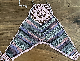 Vintage Model Likralı Crop El Örgüsü Pembe Tonları