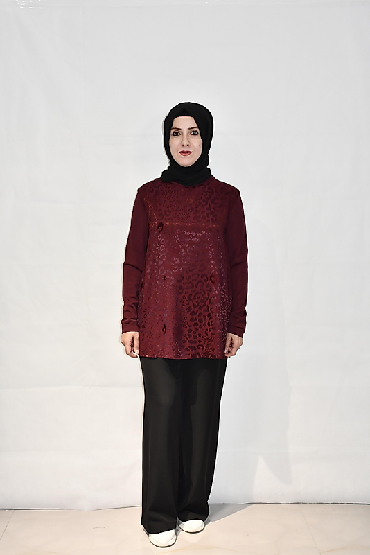 Bordo Desenli Tunik