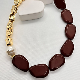 Bordo ve gold boncuk detaylı kolye