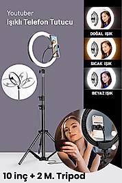 Kumandalı Youtuber Tiktok Çekim Işıklı Telefon Tutucu Makyaj Işığı Ring Light 10 Inç + 2.1 M Tripod