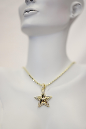 Gold Ezme Zincir Kabartmalı Yıldız Kolye 30cm