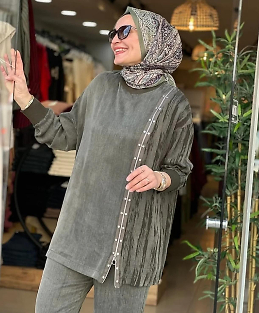 zımba detaylı ipek Qupra takim
