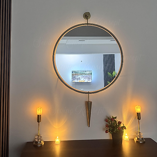 Led'li Kazablanka Ayna GOLD 60 X 95 Cm Dekoratif Duvar Salon Mutfak Banyo Ofis Makyaj Aynası