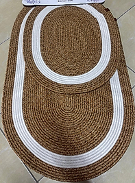 2li Jüt Banyo Paspas Seti (Hasır ve Beyaz Şeritli)