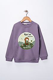 Kız Çocuk "Kuran Okuyorum, Doğayı Çok Seviyorum" Baskılı Pamuklu Sweat