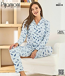 Desenli Düğmeli Pijama Takımı 8851-9