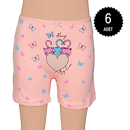 Gümüş 3069 Kız Çocuk Likralı Baskılı Boxer Karışık 6 lı Paket