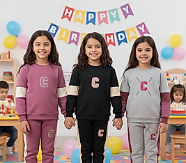 5 - 12 Yaş Arası Üçiplik Şardonlu Bol Paça Kız Çocuk Takım