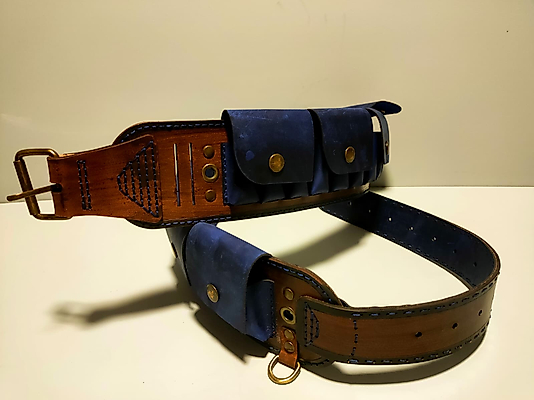 Deri Fişek Kemeri MAVİ Renk - ÇIT ÇIT KAPAKLI