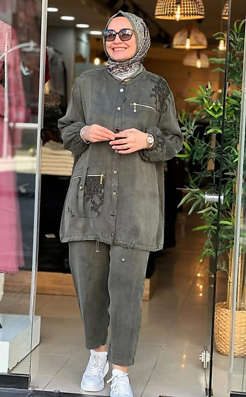 İpek Qupra Fermuar Cep Detaylı Kadın Takım