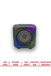 Bluetooth Hoparlör RGB Led Işıklı Ses Bombası Radyo Aux Usb SD Kart