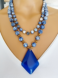 SODALİT -HEMATİT ,İKİLİ KOLYE