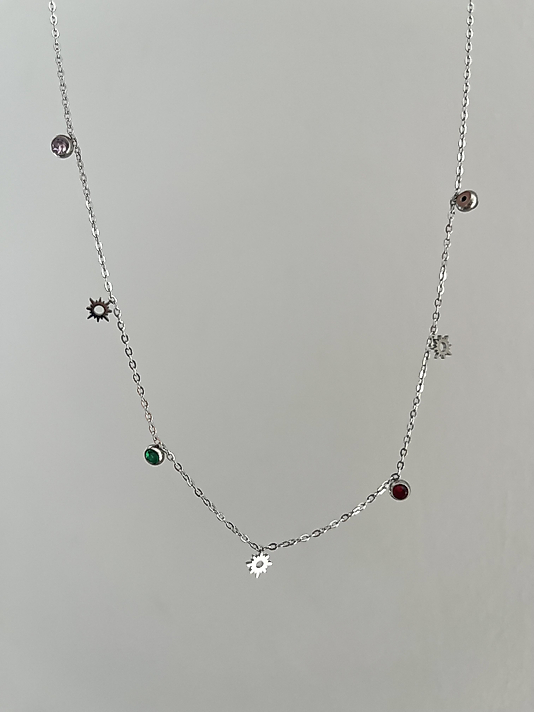 Çelik Çok Taşlı Silver Kolye