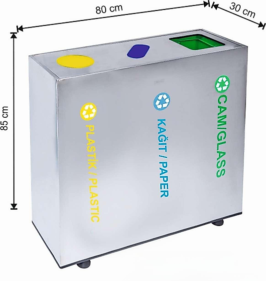 PASLANMAZ 430 KALİTE GERİ DÖNÜŞÜM ÇÖP KOVASI 3 BÖLMELİ İÇ KOVALI ( KDV DAHİL )