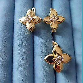 Çelik 14K Yonca 🍀 Taşlı 2;Li Set