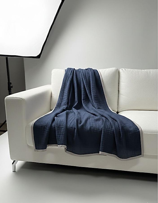 Müslin Biyeli Şal Lacivert