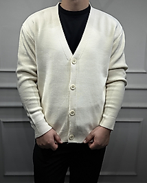 Düğmeli Basic Hırka - Krem