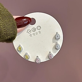 Renkli Taşlı Damla Silver Küpe Seti