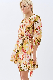 DIAGONAL SARI ÇİÇEKLİ ELBİSE