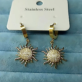 Çelik 14K Güneş ☀️ Taşlı Küpe