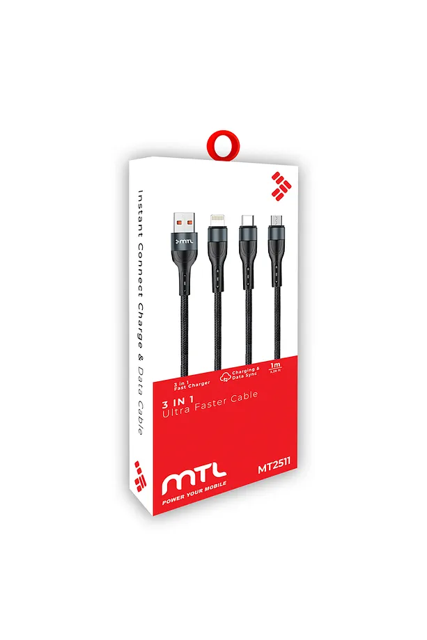 MTL 3 in 1 Hasır Hızlı Şarj ve Data Aktarım Kablosu 1 Metre MT2511