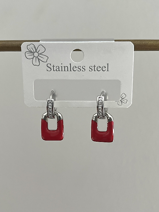 Çelik Sallantılı Kırmızı Küpe(silver)