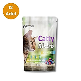 Catty Bistro Perfect Mix Kuzu Tavuk Somonlu Kedi Ödülü 60gr x 12 Adet