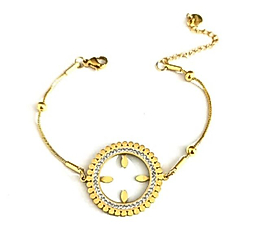 Zarif Altın Renk Kaplama Detaylı Yuvarlak Tasarım Bileklik 316L ÇELİK