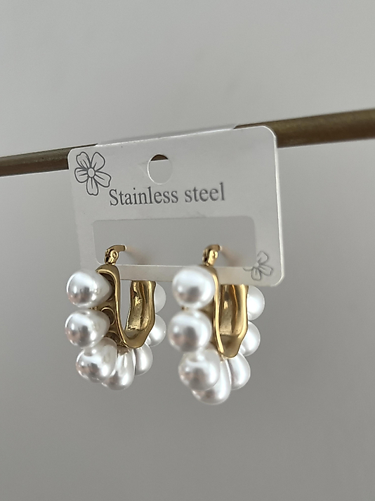 Çelik İnci Serisi Büyük İncili Halka Küpe