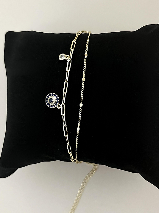 Altın Kaplama Nazar Boncuklu Charmlı Bileklik (ÇELİK DEĞİLDİR)