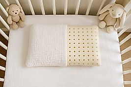 Visco Ortopedik Hava Kanallı Bebek Yastığı 40x26x6 cm Terletmeyen 1 Adet Müslin Kılıf Hediye