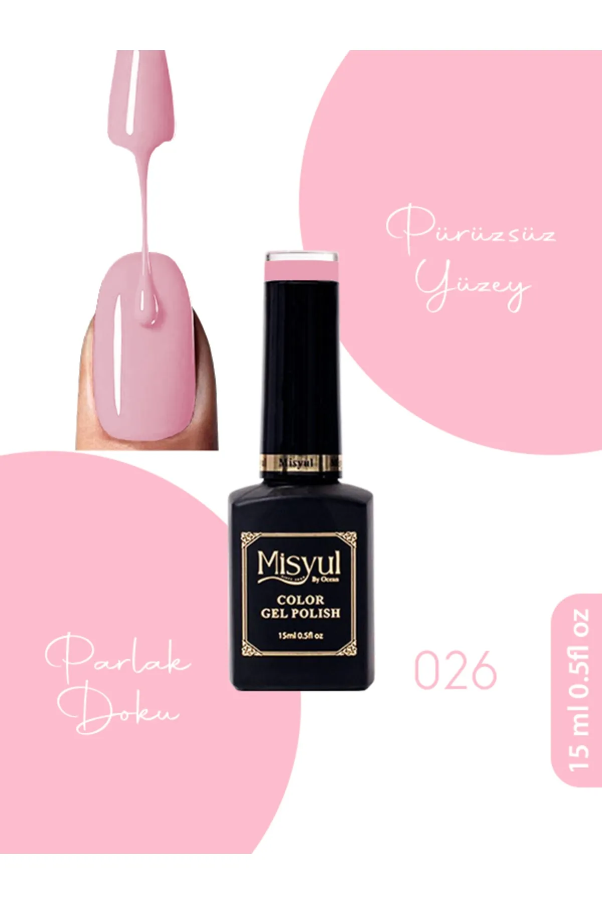 Misyul Kalıcı Oje 026, UV Led Kalıcı Oje Nail Art 15ml