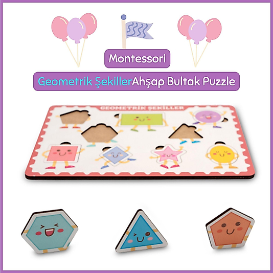 Montessori Geometrik Şekiller Ahşap Bultak Puzzle Seti