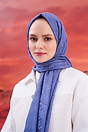 Kazayağı İtalyan Jakar İpekli Şal Kot Mavi