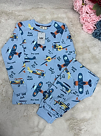 Uçak Desenli Mavi Erkek Pijama Takımı